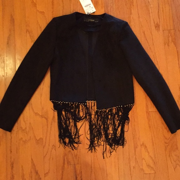 Zara faux suede fringe jacket. Xs - Picture 9 of 13